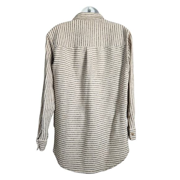 EUC Madewell Beige And Navy Button Up Oversized Shirt Sz M - Picture 4 of 5